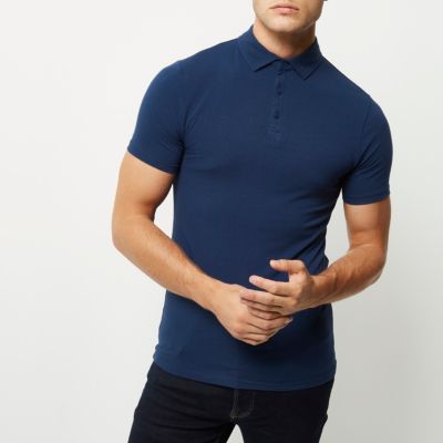 Navy muscle fit polo shirt